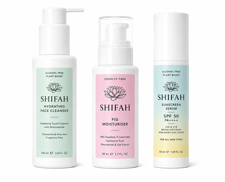 SHIFAH Sacred Skin barrier-support bundle with Hydrating Cleanser, Fig Moisturiser and SPF50 Sunscreen Serum